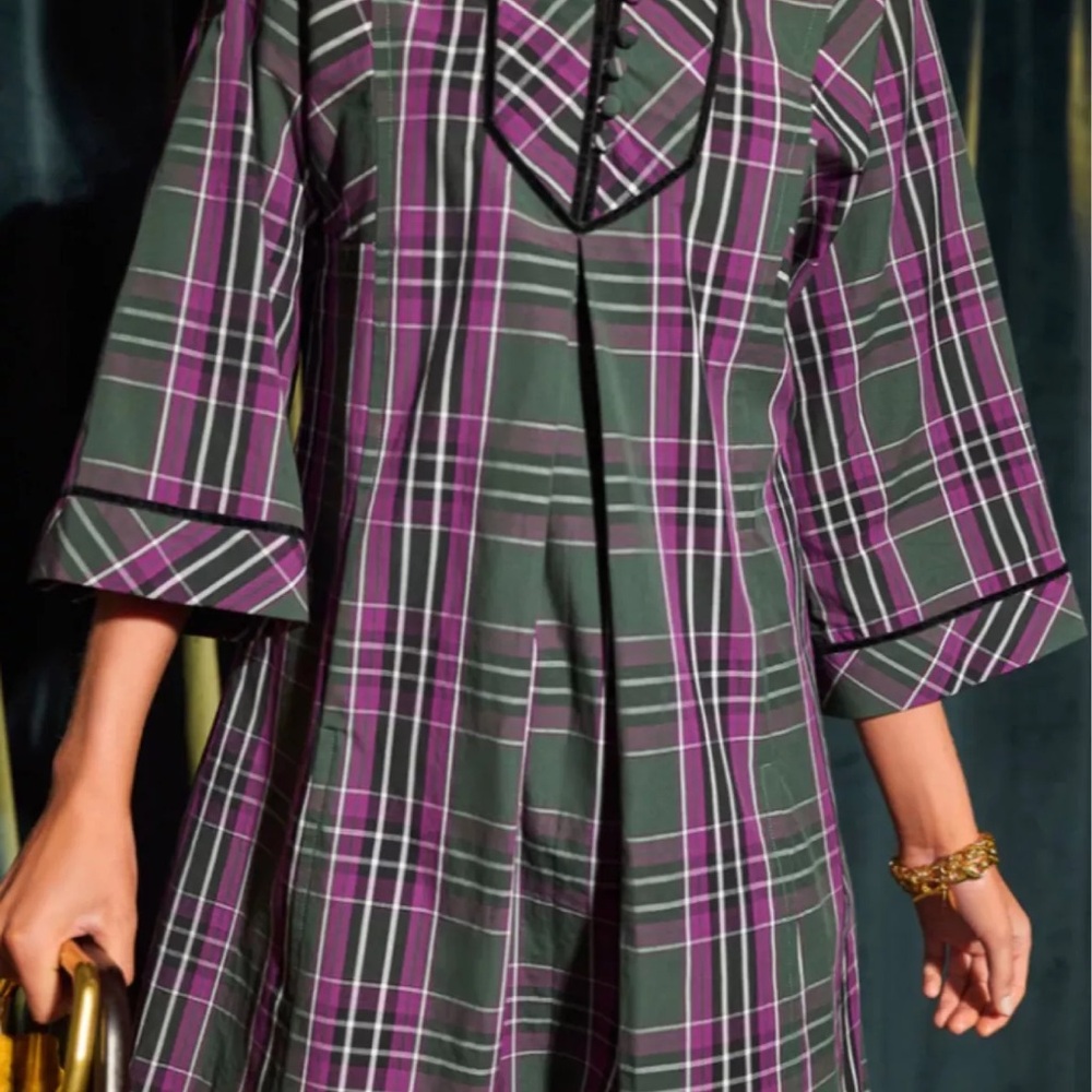 Tuckernuck Women’s Purple and green Plaid metallic Mosaic Indre Dress